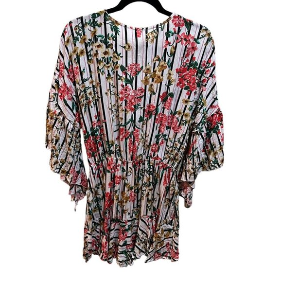 Umgee Women Size M Multicolor Floral Stripe Flow Sleeve Romper Swim Coverup NWT - Picture 3 of 4